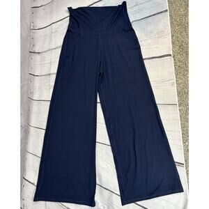 PureLuxe High Waisted Foldover Pants Women M Navy Wide Leg Yoga Lounge NWT